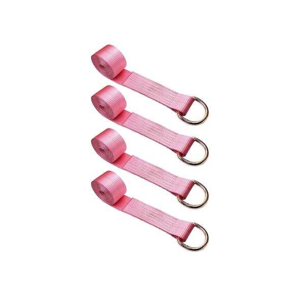 2" x 10' Lasso Strap w/ D Ring Auto Tie Down Wheel Lift Tow Truck Trailer Pink, 4PK